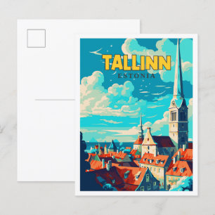 Tallinn Estonia vintage travel illustration Postcard
