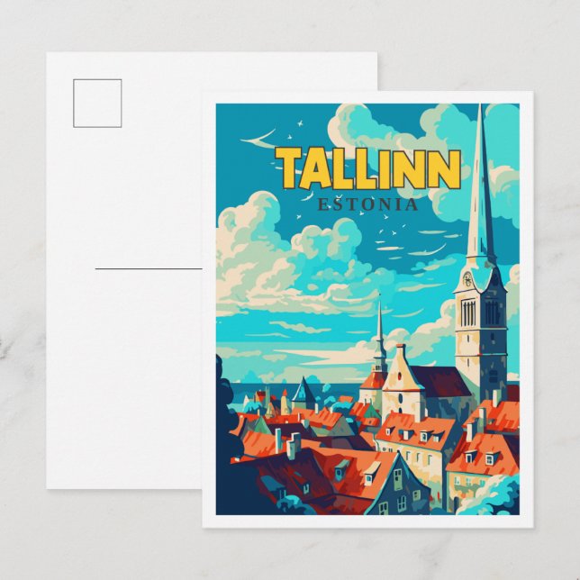Tallinn Estonia vintage travel illustration Postcard (Front/Back)