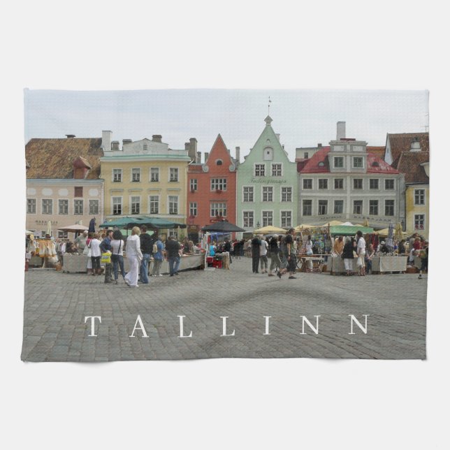 Tallinn market stalls view tea towel (Horizontal)