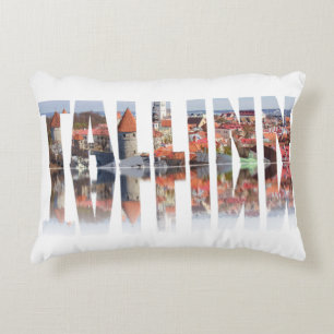 Tallinn text composed of old town view decorative cushion