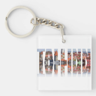 Tallinn text composed of old town view key ring