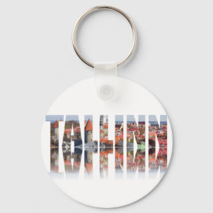 Tallinn text composed of old town view key ring