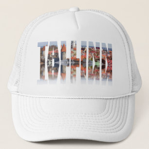 Tallinn text composed of old town view trucker hat