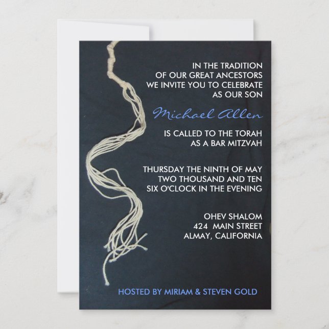 Tallit Tallis Knots Bar Bat Mitzvah Invitation (Front)