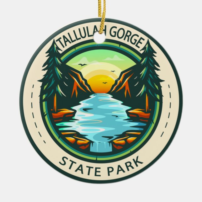 Tallulah Gorge State Park Georgia Badge Ceramic Tree Decoration (Front)