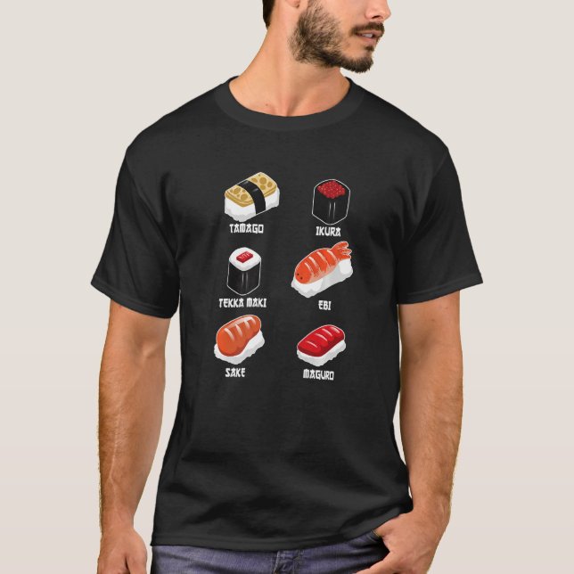 Tamago, Ikura, Ebi, Tekka Maki, Maguro, Sake Premi T-Shirt (Front)