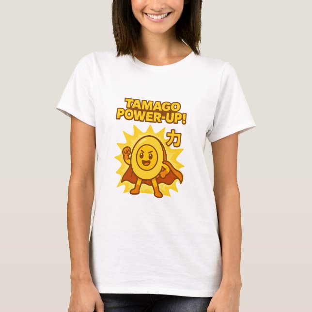 Tamago Power-Up! – Playful Japanese Food Doodle T-Shirt (Front)