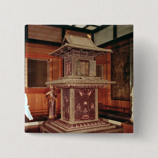 Tamamushi shrine from the Horyu Ji Temple 15 Cm Square Badge (Front)