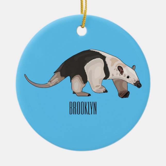 Tamandua cartoon illustration ceramic tree decoration (Front)