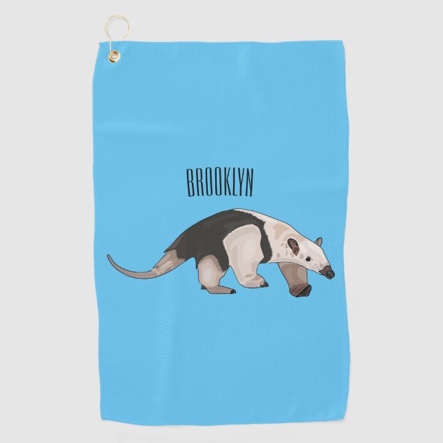 Tamandua cartoon illustration golf towel (Front)
