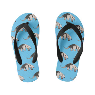 Tamandua cartoon illustration kid's flip flops