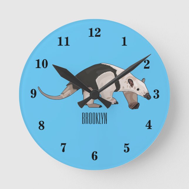Tamandua cartoon illustration round clock (Front)