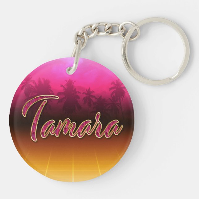 Tamara First name Golden pink keychain (Back)