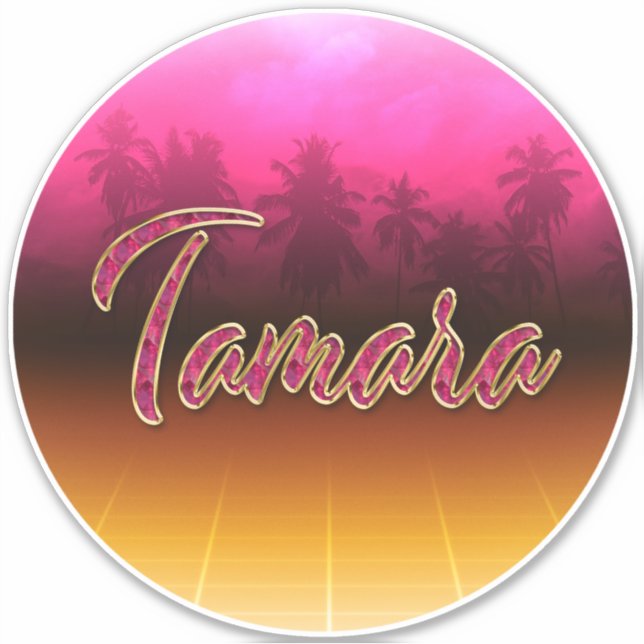 Tamara First name name golden pink sticker (Front)
