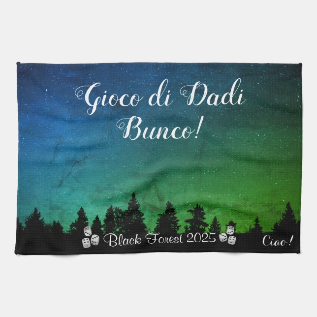 Tamara Green Blue Background Bunco Kitchen Towels (Horizontal)