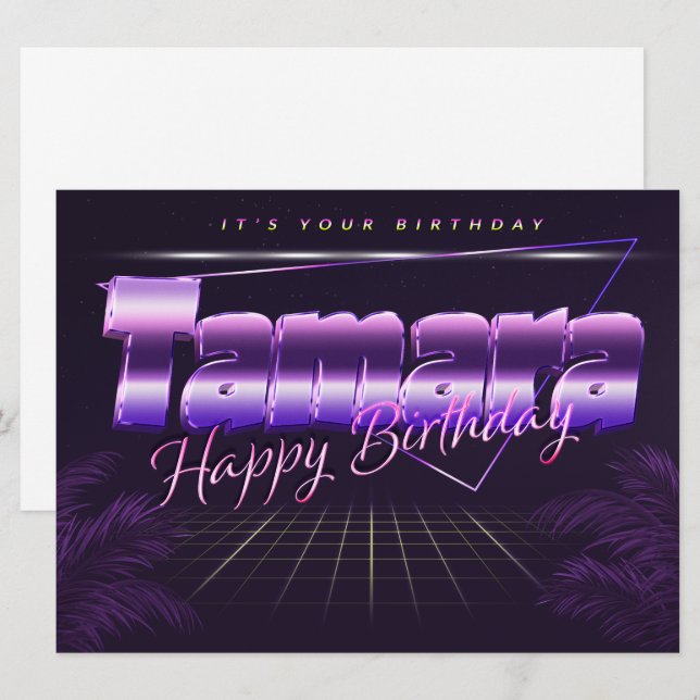 Tamara Name First name lila retro card Birthday (Front/Back)