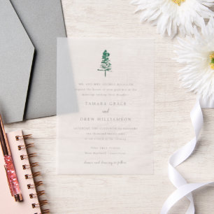 Tamara Pine Tree Modern Wedding Vellum Invitations