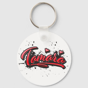 Tamara red Heart Graffiti Key Ring