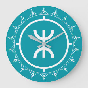 Tamazgha - Amazigh Symbol Cyan Large Clock