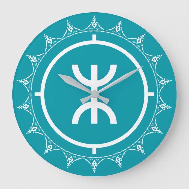 Tamazgha - Amazigh Symbol Cyan Large Clock (Front)