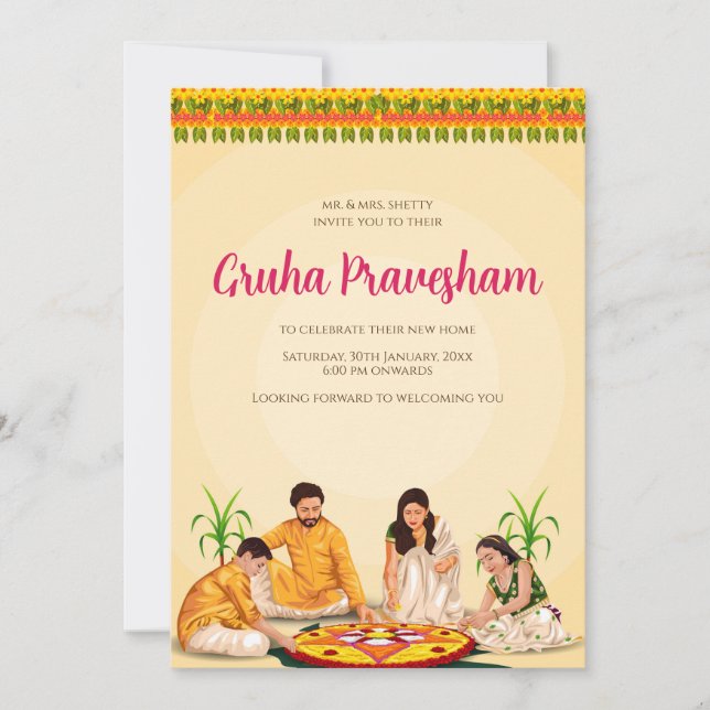 Tamil Housewarming invite Telugu as Grihapravesh (Front)
