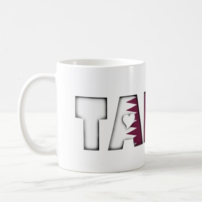 Tamim Amir of Qatar Typography Flag Colours Heart Coffee Mug (Left)