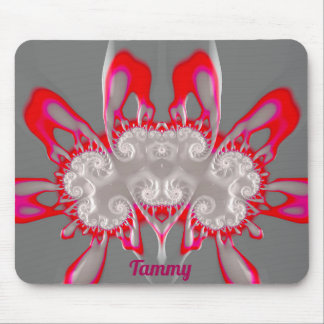 TAMMY ~ FLUORO PINK RED GRAY WHITE ~ Fractal  Mouse Mat