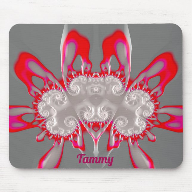TAMMY ~ FLUORO PINK RED GRAY WHITE ~ Fractal  Mouse Mat (Front)