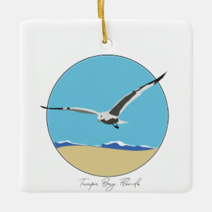 Tampa Bay, Florida Sea Gull over Beach  Ceramic Ornament