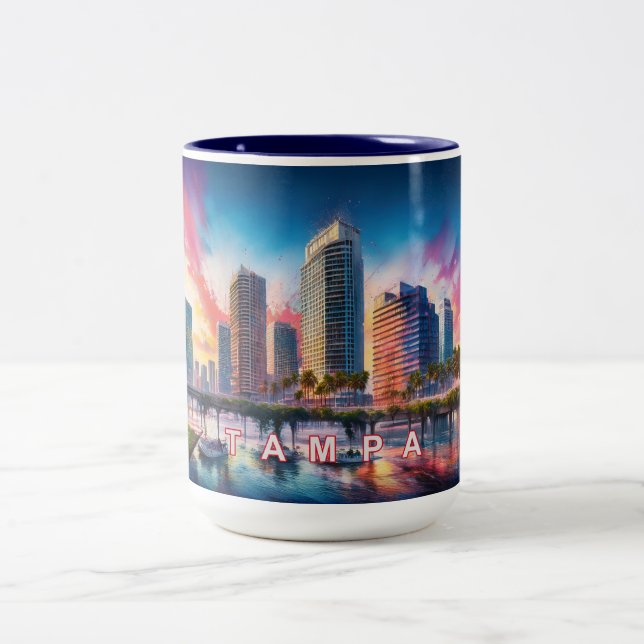 Tampa Colourful Skyline  Two-Tone Coffee Mug (Center)