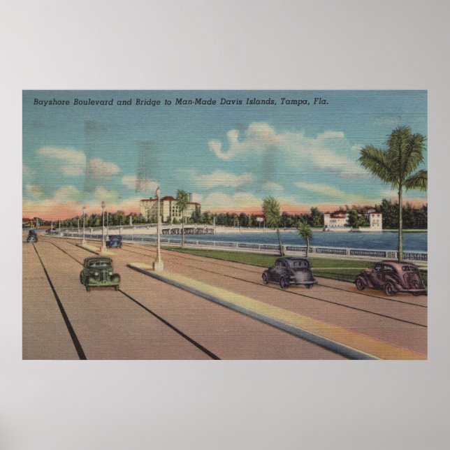 Tampa, FL - View of Bayshore Blvd, Bridge Poster (Front)