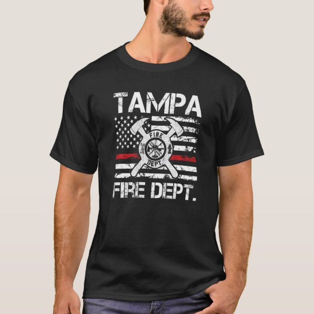 Tampa Florida Fire Department Thin Red Line Firema T-Shirt (Front)