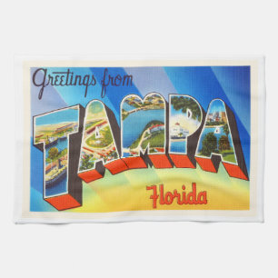 Tampa Florida FL Old Vintage Travel Souvenir Tea Towel