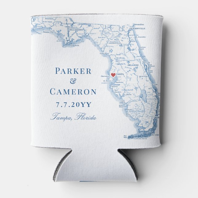 Tampa Florida Map Elegant Wedding Favour Drink Can Cooler (Front)