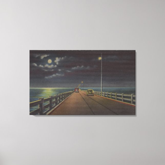 Tampa, Florida - Moonlit View of Gandy Bridge Canvas Print (Front)