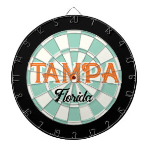 TAMPA Florida Orange text Light Teal White Black Dartboard