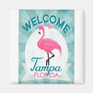 Tampa Florida Pink Flamingo - Vintage Retro Travel Magnet
