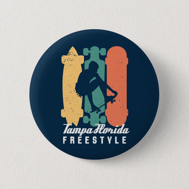 Tampa Florida Retro Freestyle Skateboarding 6 Cm Round Badge (Front)