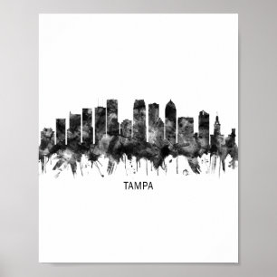 Tampa Florida Skyline BW Poster