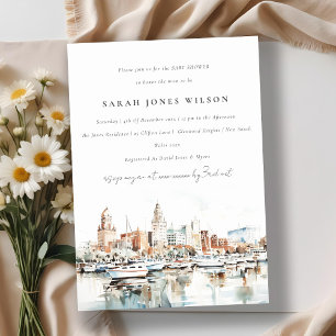 Tampa Florida Skyline Watercolor Baby Shower Invitation