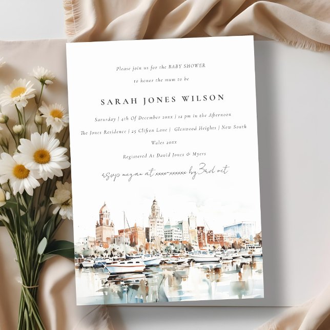 Tampa Florida Skyline Watercolor Baby Shower Invitation (Creator Uploaded)