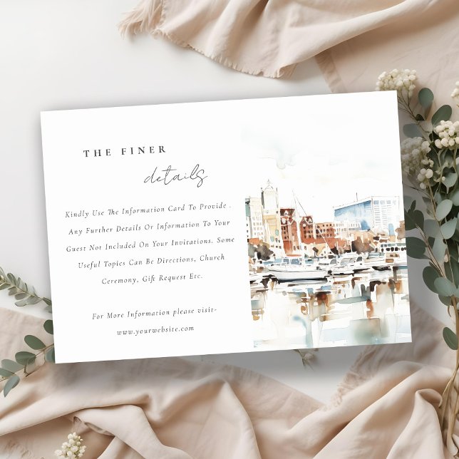 Tampa Florida Skyline Watercolor Wedding Details Enclosure Card (Creator Uploaded)