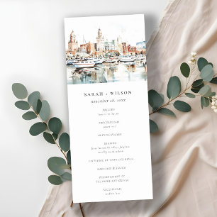 Tampa Florida Skyline Watercolor Wedding Program Invitation