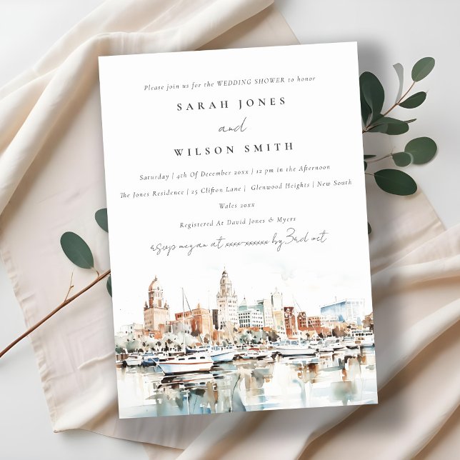 Tampa Florida Skyline Watercolor Wedding Shower Invitation (Creator Uploaded)