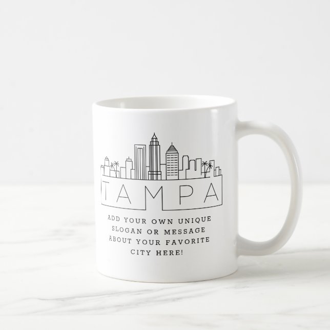 Tampa, Florida Stylised Skyline | Custom Slogan Coffee Mug (Right)