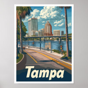 Tampa Florida USA Art Vintage Travel Illustration Poster