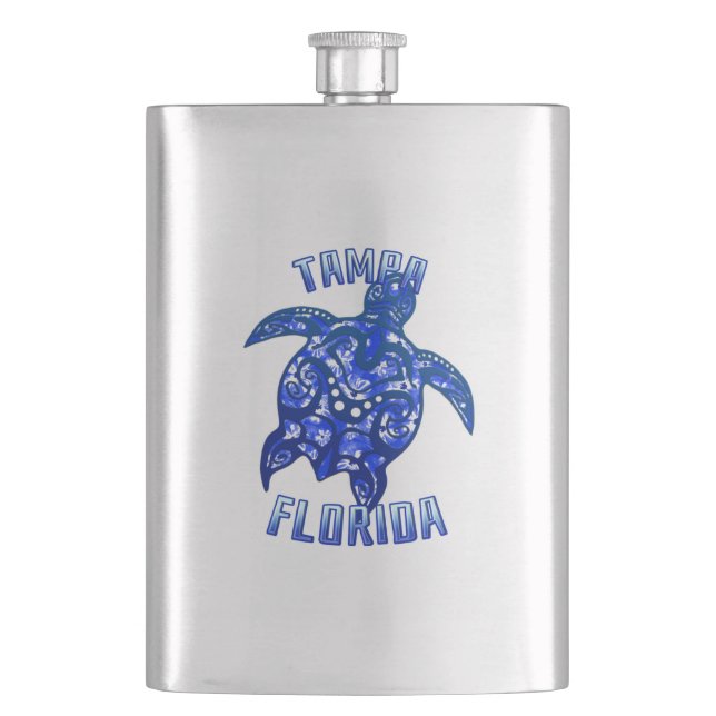 Tampa Florida Vacation Tribal Turtle Hip Flask (Front)