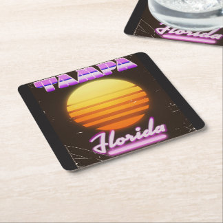 Tampa Florida vintage 80s travel poster Square Paper Coaster