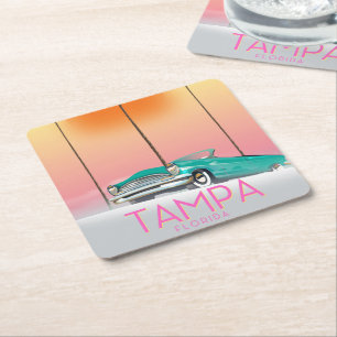 Tampa Florida Vintage style travel poster Square Paper Coaster