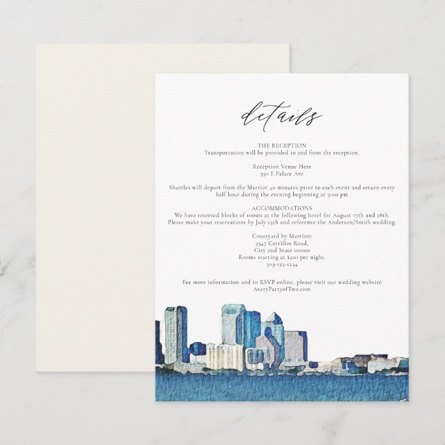 TAMPA FLORIDA Watercolor Skyline Details Card (Front/Back)
